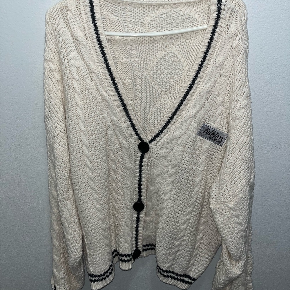Taylor Swift Cream Cardigan with Black Trim